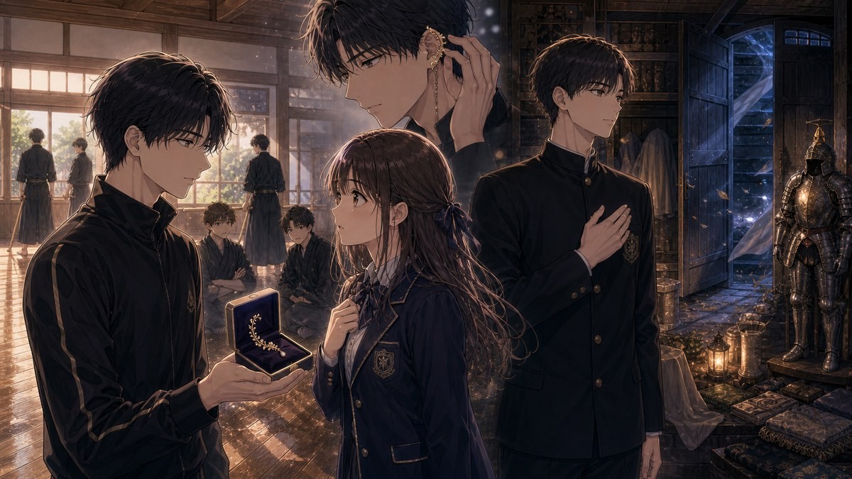 Bite Maker15話ネタバレ イヤーカフを渡す秀吉と学ラン姿のランと閉じる蔵を整理した画像