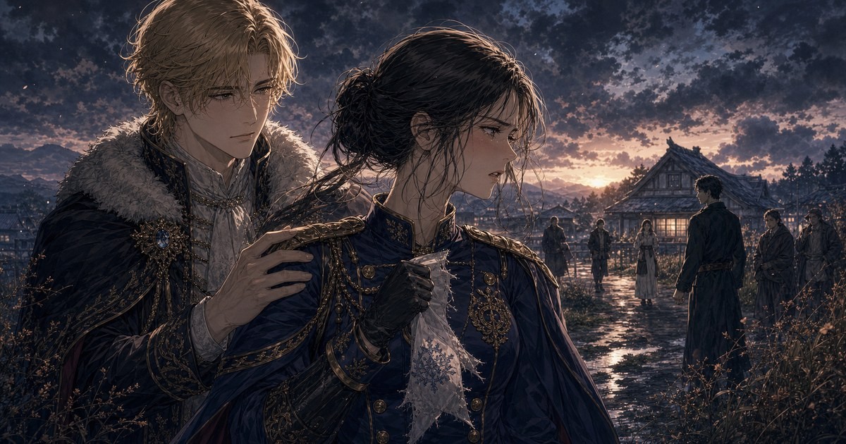 皇帝と女騎士256話257話 プラウの欺きに気づいたポリアナと支えるルクソスのイメージ