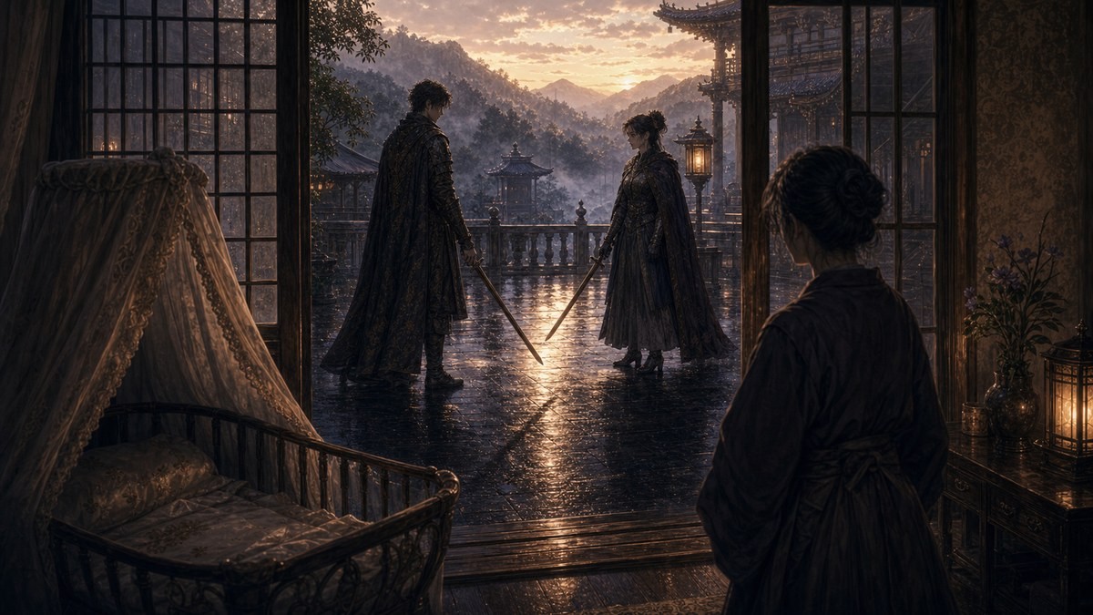 皇帝と女騎士310話311話ネタバレ ドナウとポリアナの模擬決闘とジェラルドの立会いを表す画像
