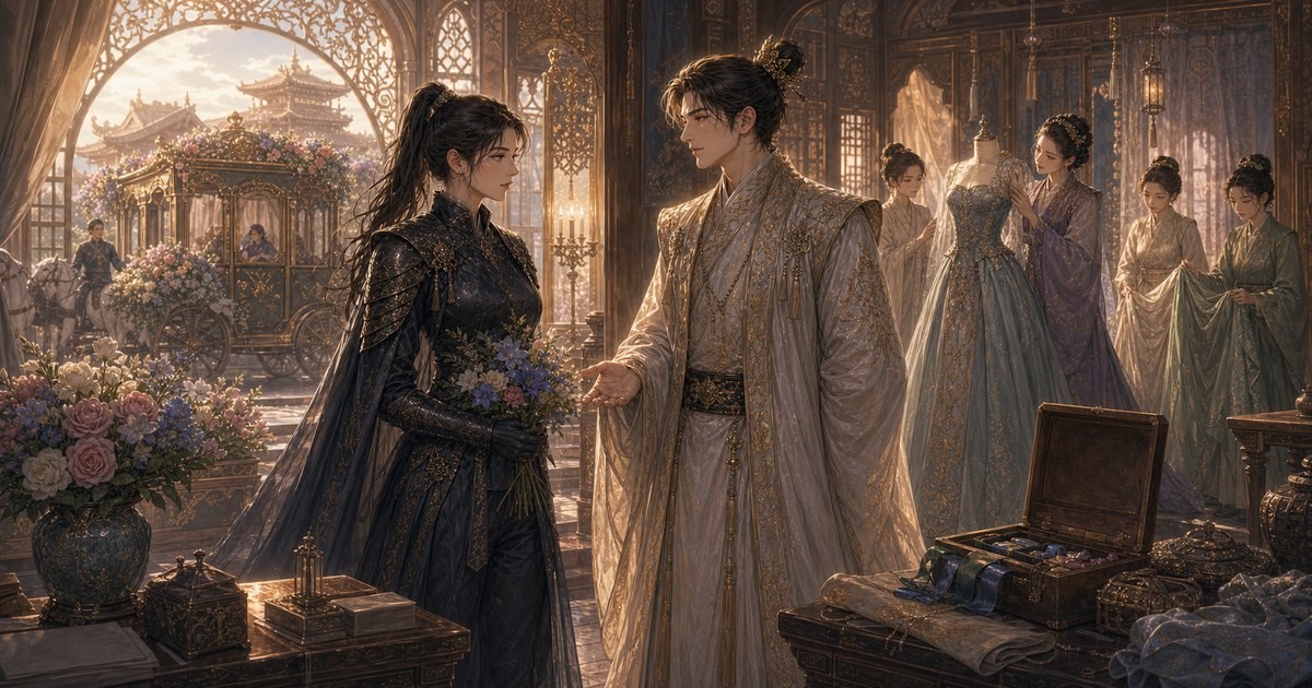 皇帝と女騎士342話343話 ルクソスがポリアナに花の返礼として一日を求める回のアイキャッチ画像