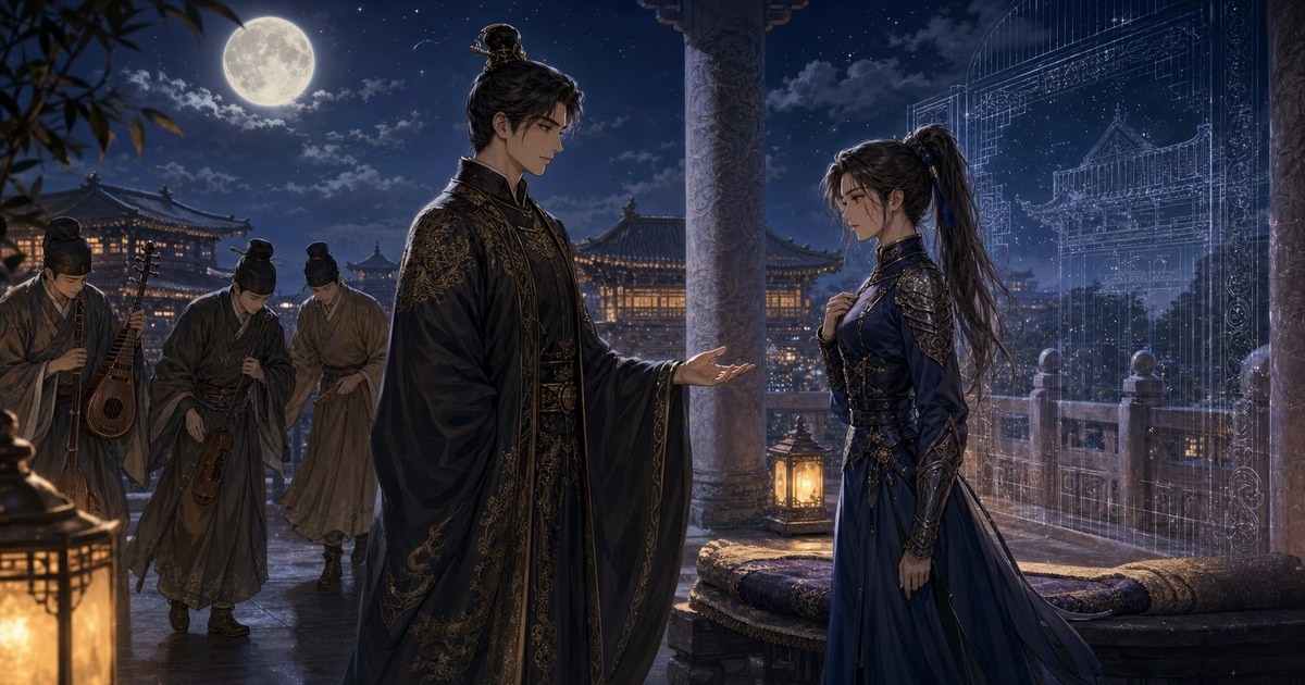 皇帝と女騎士346話347話 月下の見晴らし台でルクソスとポリアナが向き合うアイキャッチ画像