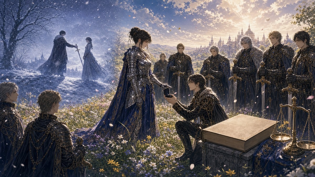 皇帝と女騎士358話359話感想考察 冬の日の誓いと野草の丘での祝福がつながることを象徴する画像