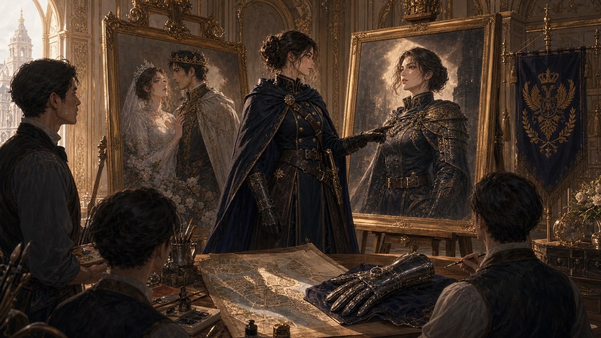 皇帝と女騎士360話 ネタバレ 結婚式の絵画とポリアナの肖像画イメージ