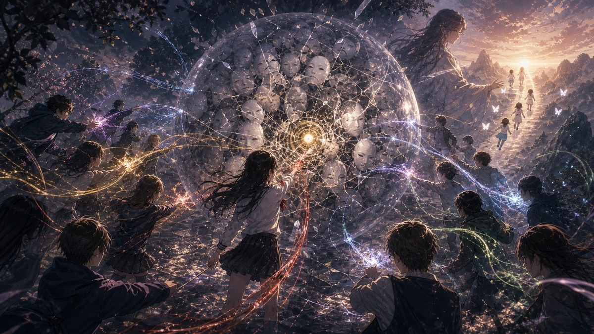 愚者の皮メグリ25話 ネタバレ 共感覚の糸で新特待生の球体を崩すイメージ