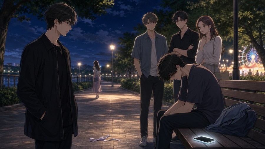 山田くんとLv999の恋をする105話あらすじ 夜の公園で失恋した貴也と山田が対峙する場面の要約画像