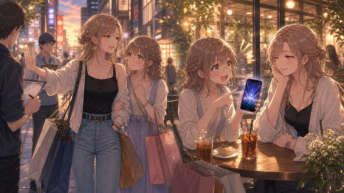 山田くんとLv999の恋をする107話 あらすじ 茜が椿の買い物を支えるイメージ