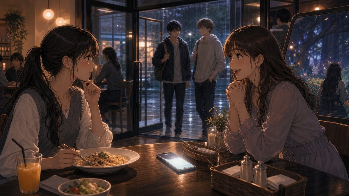 山田くんとLv999の恋をする49話あらすじ 茜と結衣とレンの食事の流れをまとめた画像