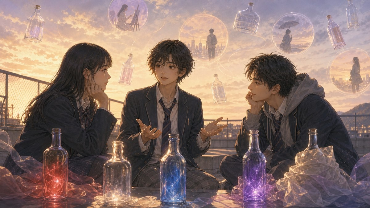 性別モナリザの君へ41話ネタバレ 透明な瓶と色の比喩で性別の答えを語る要約画像
