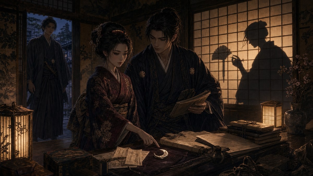 青楼オペラ11巻 ネタバレ 三日月の手がかりと誠二郎の正体を象徴したイメージ