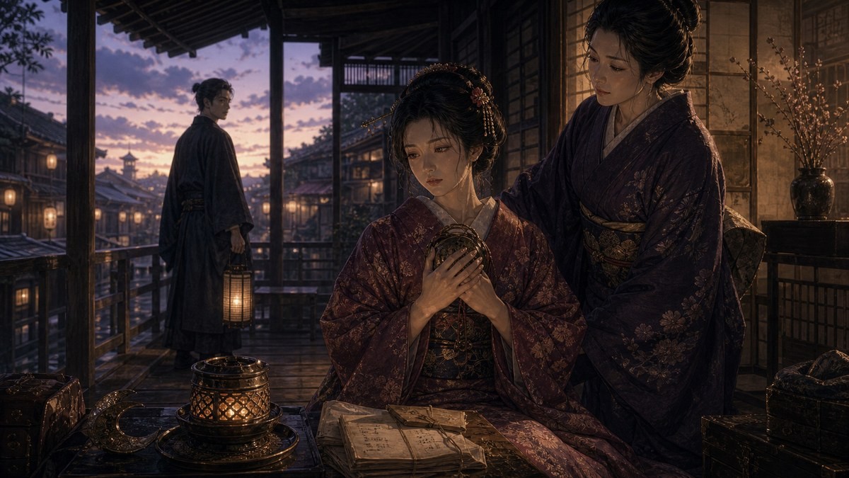 青楼オペラ11巻 みどころ 一夜の思い出と朝明野の励ましを行火で表したイメージ