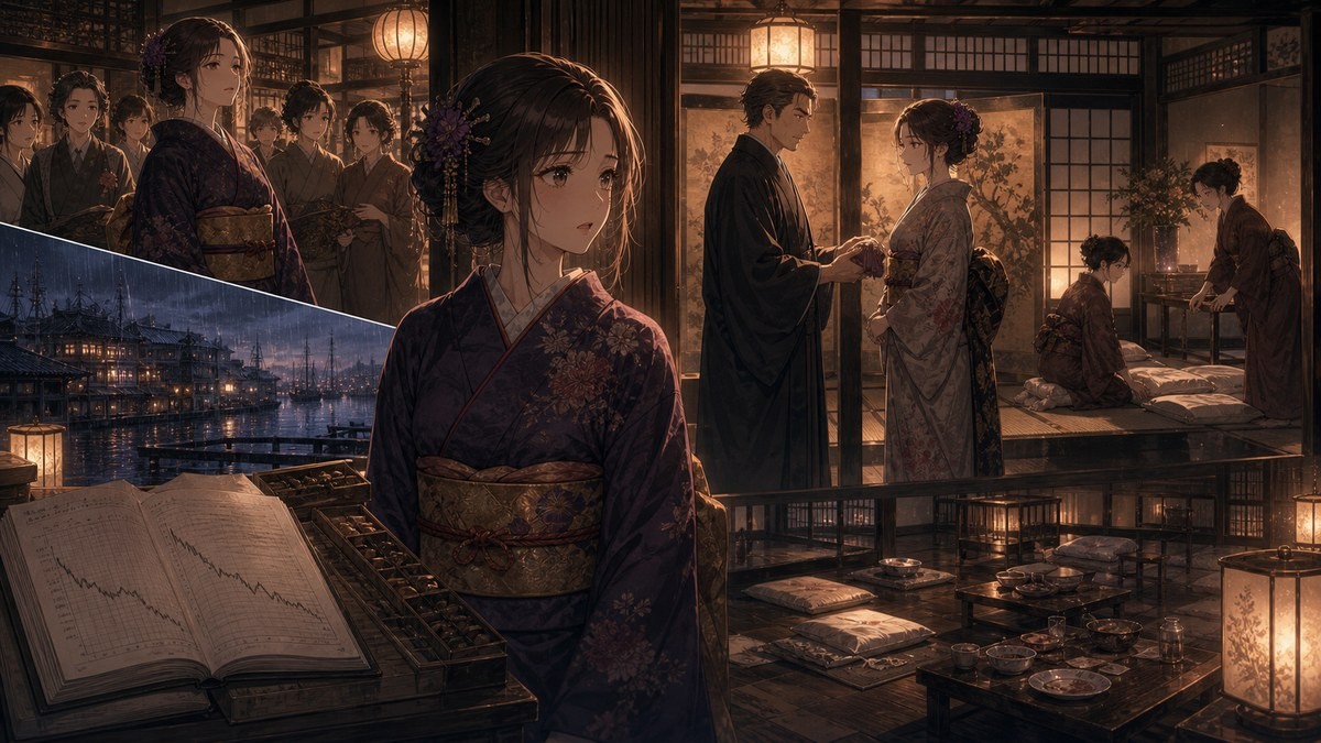声なきものの唄110話 あらすじ 美蝶がお職交代と見世の格下げに直面するイメージ