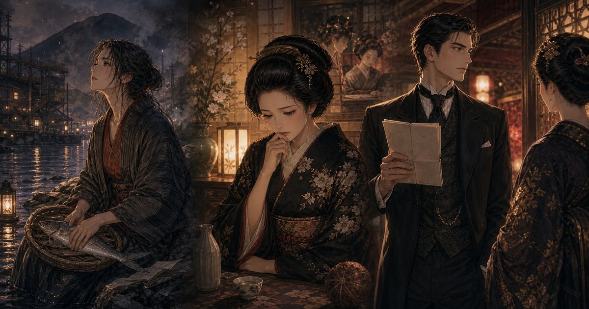 声なきものの唄56話 サヨリの現在地と若水の身請け決意を描いたイメージ