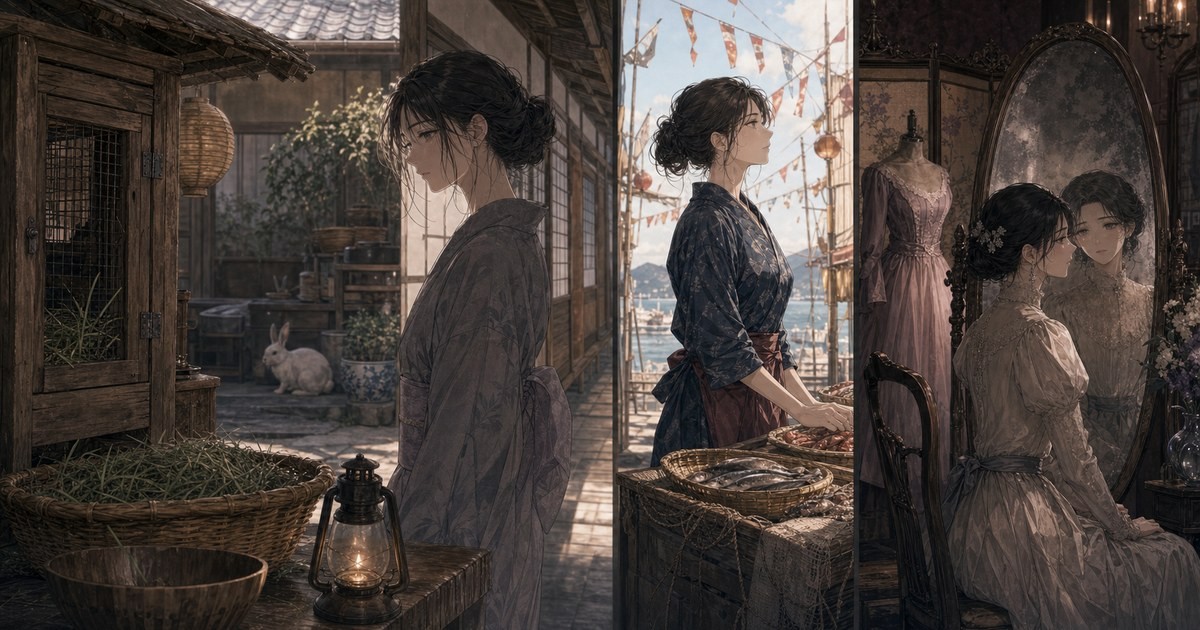 声なきものの唄61話 うさぎ屋でのサヨリと祭り支度のチヌとセツの不安を描くアイキャッチ画像