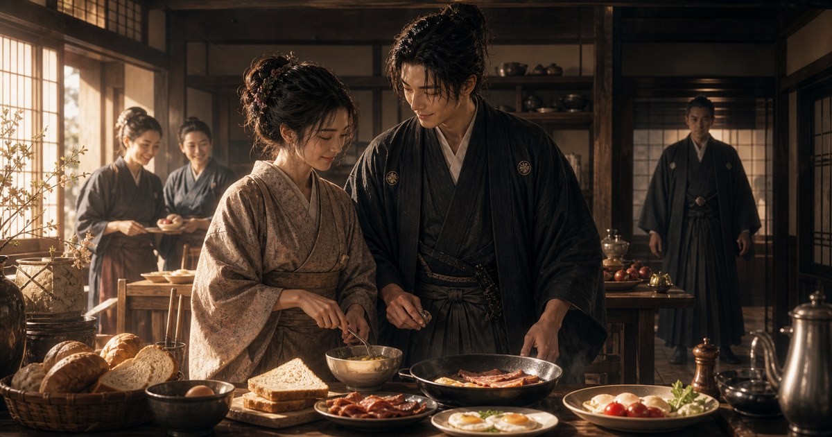 声なきものの唄92話 チヌと公三郎が若水邸の朝食作りで夫婦の幸せを噛みしめるイメージ