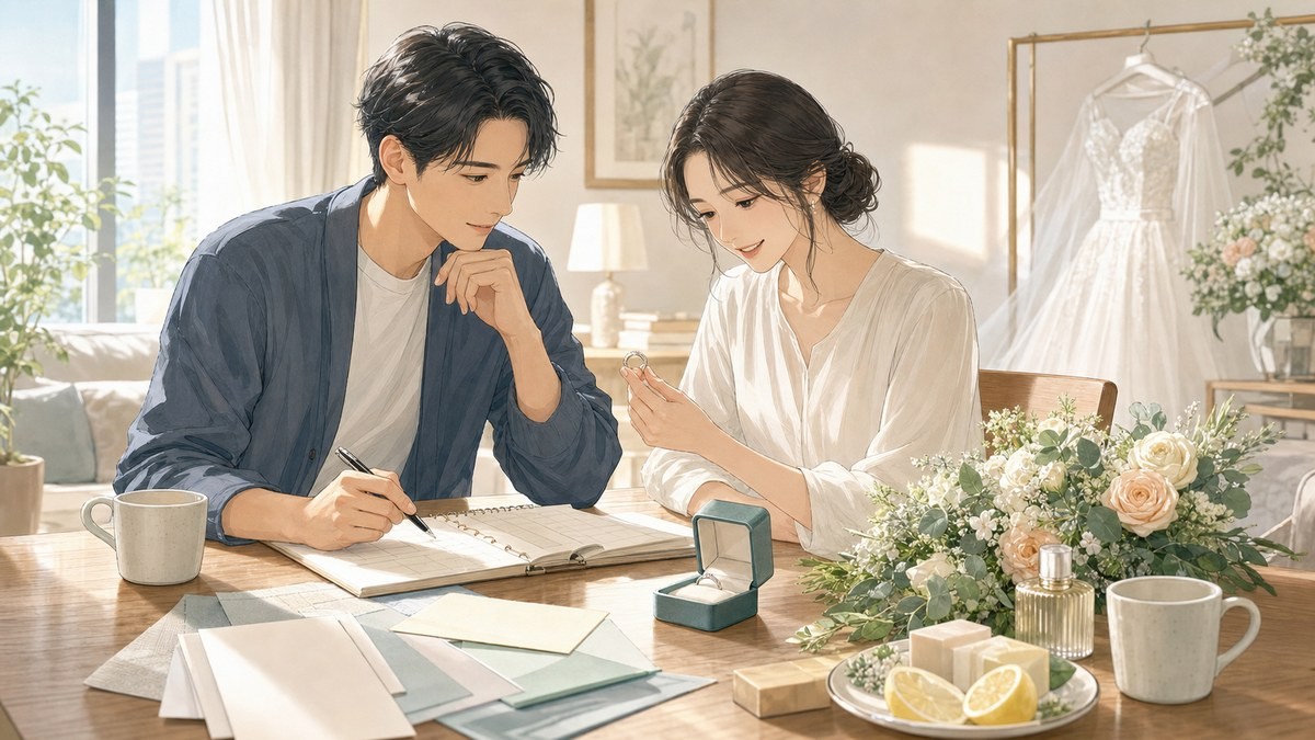 あせとせっけん11巻あらすじ 結婚式に向けて準備を進める麻子と香太郎を表す要約画像