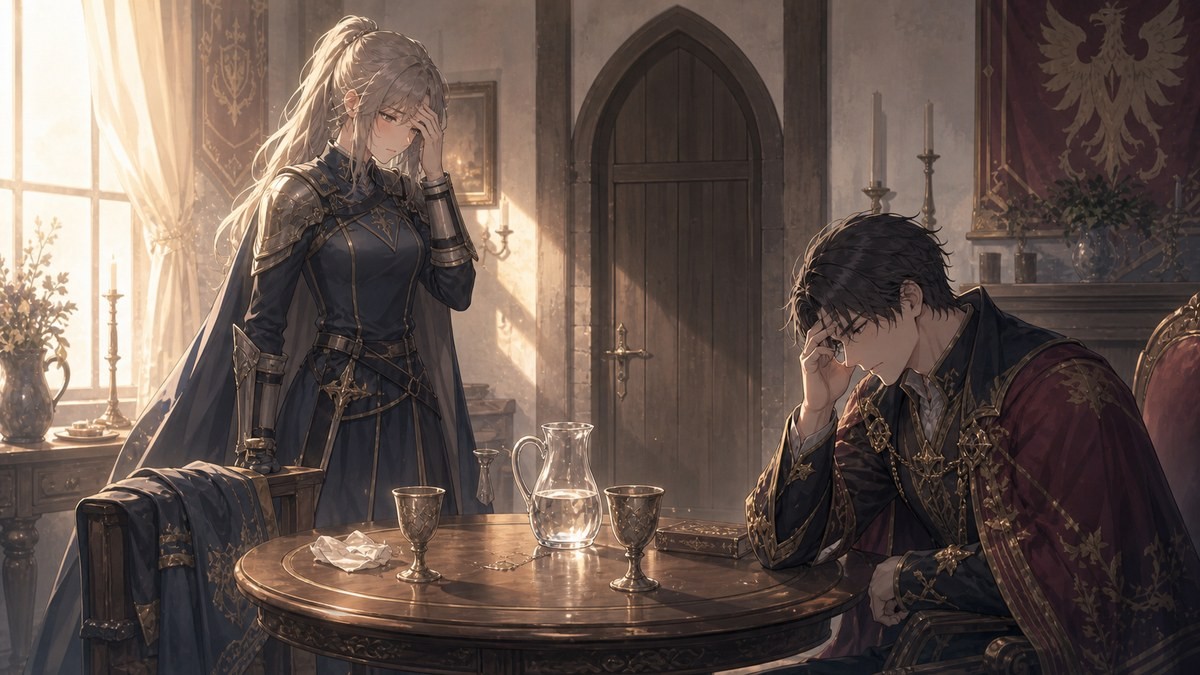 皇帝と女騎士266話267話ネタバレ 酔った夜の記憶を失ったルクソスとポリアナが責任を感じる画像