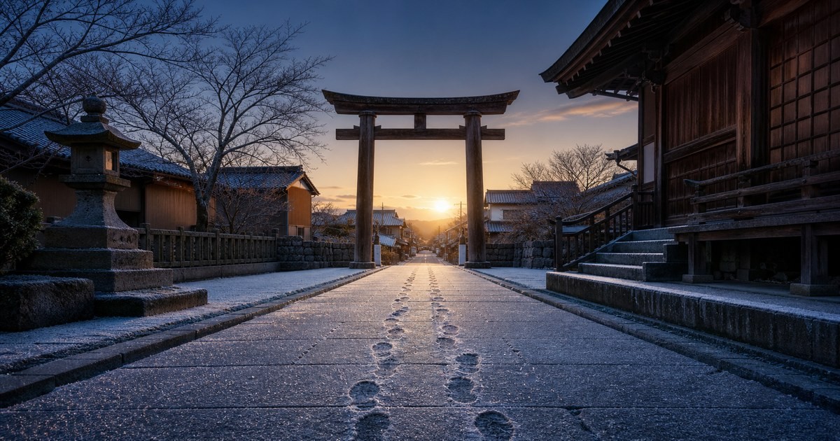 ホリミヤ10巻 冬の神社参道を二組の足跡が並んで夜明けへ続き堀と宮村のこれからを象徴するアイキャッチ画像
