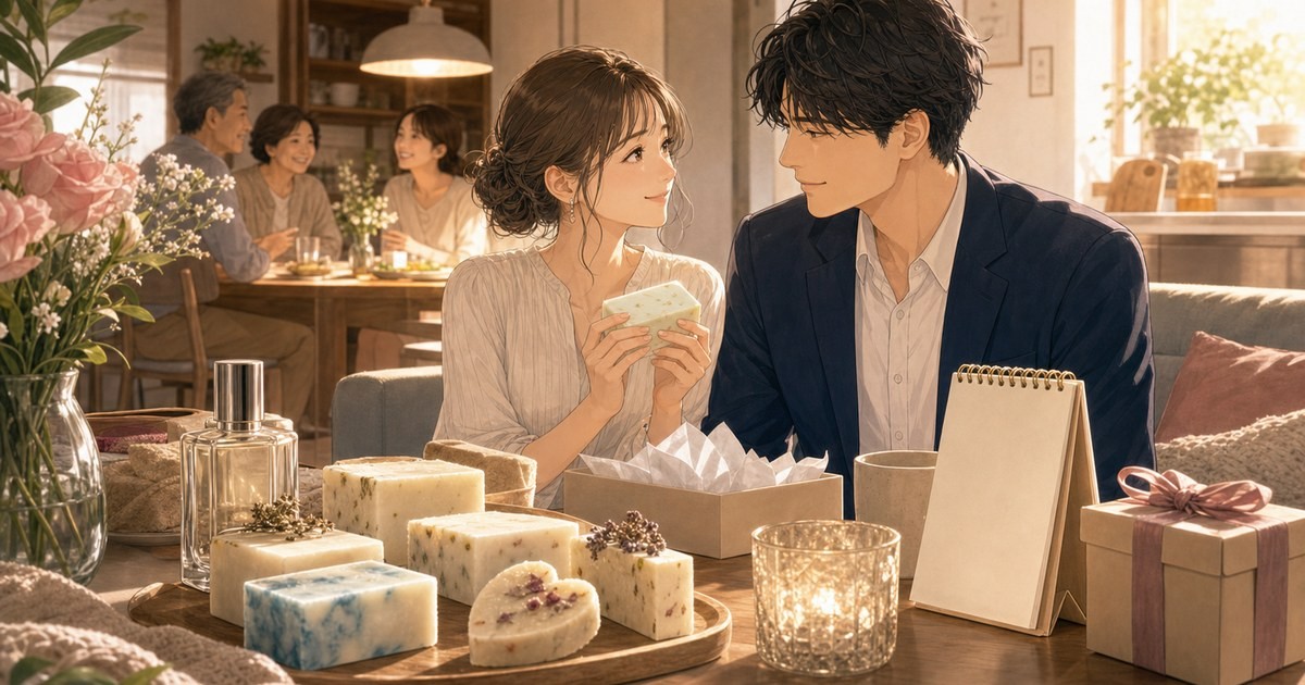 あせとせっけん7巻 同棲後の安心と家族の歓迎と1周年記念石けんを象徴するアイキャッチ画像