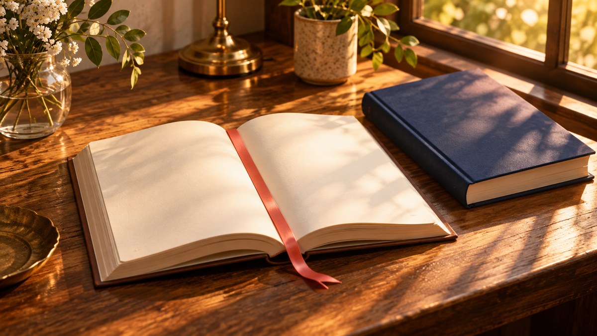 開いた本としおりで表す次の読書への案内
